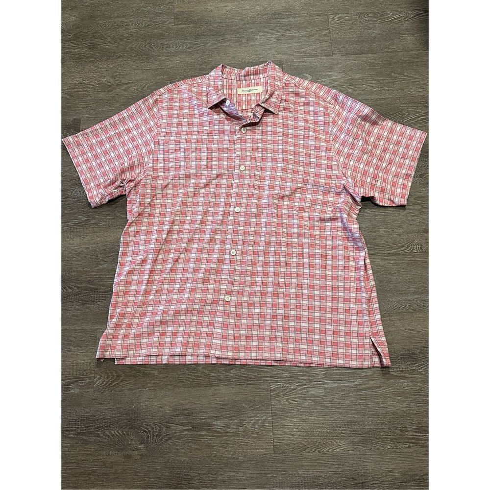 Tommy Bahama XXL plaid silk short sleeve shirt preppy vacation resort